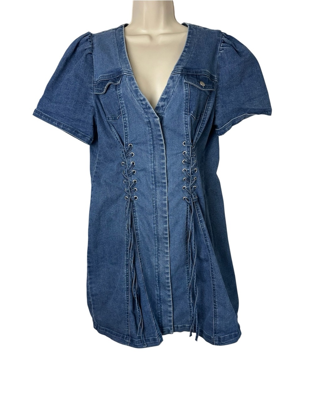 Forever 21 Blue Denim Lace-Up Mini Dress